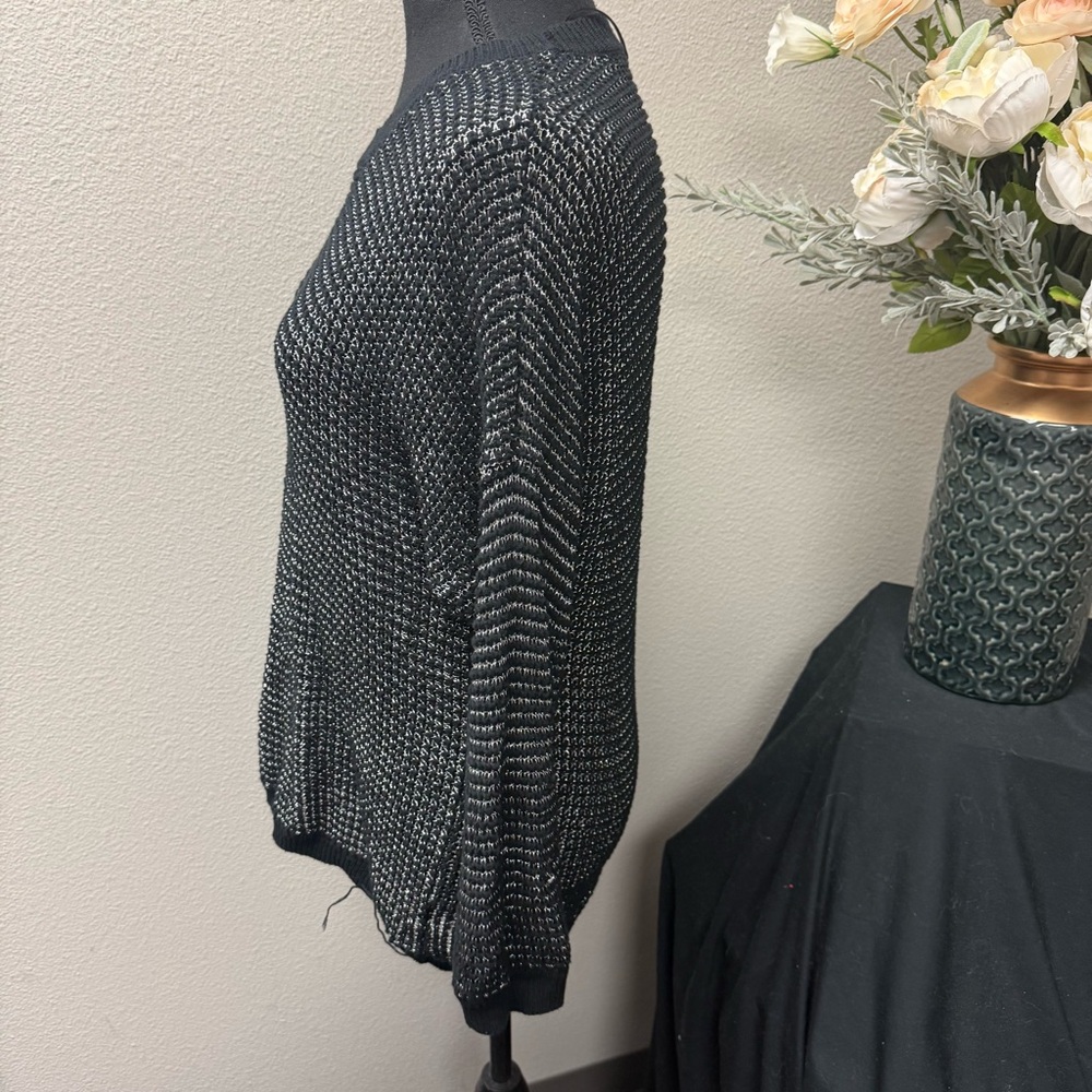 Apt 9 Black Metallic Knit Sweater Crewneck Long Sleeve Size L - Picture 3 of 9
